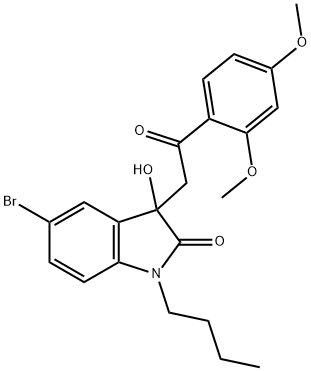 5-bromo-1-butyl-3-[2-(2,4-dimethoxyphenyl)-2-oxoethyl]-3-hydroxy-1,3-dihydro-2H-indol-2-one Struktur