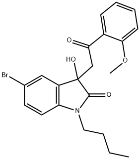 5-bromo-1-butyl-3-hydroxy-3-[2-(2-methoxyphenyl)-2-oxoethyl]-1,3-dihydro-2H-indol-2-one Struktur