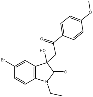 5-bromo-1-ethyl-3-hydroxy-3-[2-(4-methoxyphenyl)-2-oxoethyl]-1,3-dihydro-2H-indol-2-one Struktur