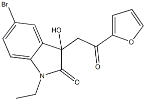 5-bromo-1-ethyl-3-[2-(2-furyl)-2-oxoethyl]-3-hydroxy-1,3-dihydro-2H-indol-2-one Struktur