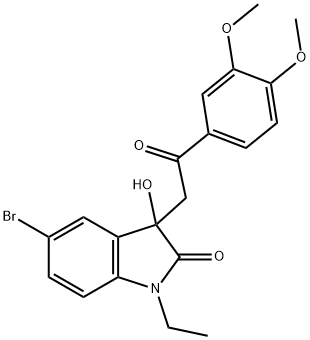 5-bromo-3-[2-(3,4-dimethoxyphenyl)-2-oxoethyl]-1-ethyl-3-hydroxy-1,3-dihydro-2H-indol-2-one Struktur