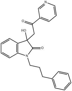 3-hydroxy-3-[2-oxo-2-(3-pyridinyl)ethyl]-1-(3-phenylpropyl)-1,3-dihydro-2H-indol-2-one Struktur