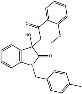 3-hydroxy-3-[2-(2-methoxyphenyl)-2-oxoethyl]-1-(4-methylbenzyl)-1,3-dihydro-2H-indol-2-one Struktur