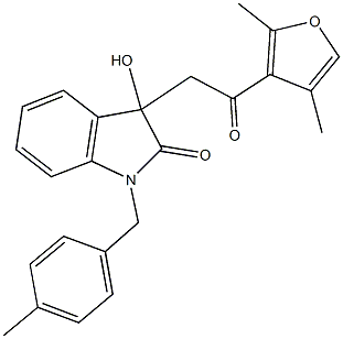 3-[2-(2,4-dimethyl-3-furyl)-2-oxoethyl]-3-hydroxy-1-(4-methylbenzyl)-1,3-dihydro-2H-indol-2-one Struktur