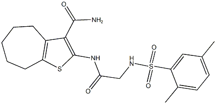 2-[({[(2,5-dimethylphenyl)sulfonyl]amino}acetyl)amino]-5,6,7,8-tetrahydro-4H-cyclohepta[b]thiophene-3-carboxamide Struktur