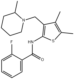 N-{4,5-dimethyl-3-[(2-methyl-1-piperidinyl)methyl]-2-thienyl}-2-fluorobenzamide Struktur