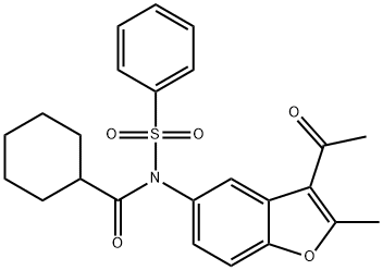 N-(3-acetyl-2-methyl-1-benzofuran-5-yl)-N-(cyclohexylcarbonyl)benzenesulfonamide Struktur