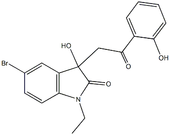 5-bromo-1-ethyl-3-hydroxy-3-[2-(2-hydroxyphenyl)-2-oxoethyl]-1,3-dihydro-2H-indol-2-one Struktur