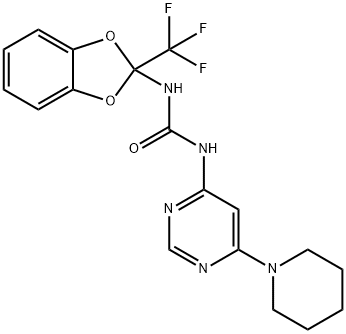 N-[6-(1-piperidinyl)-4-pyrimidinyl]-N'-[2-(trifluoromethyl)-1,3-benzodioxol-2-yl]urea Struktur