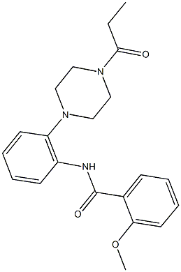 2-methoxy-N-[2-(4-propionyl-1-piperazinyl)phenyl]benzamide Struktur