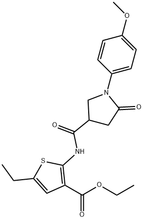 ethyl 5-ethyl-2-({[1-(4-methoxyphenyl)-5-oxo-3-pyrrolidinyl]carbonyl}amino)-3-thiophenecarboxylate Struktur