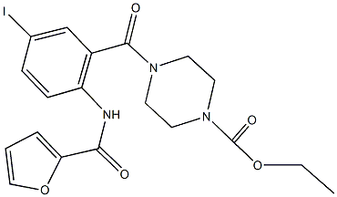 ethyl 4-[2-(2-furoylamino)-5-iodobenzoyl]-1-piperazinecarboxylate Struktur