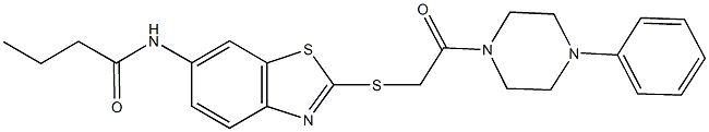 N-(2-{[2-oxo-2-(4-phenyl-1-piperazinyl)ethyl]sulfanyl}-1,3-benzothiazol-6-yl)butanamide Struktur