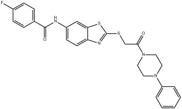 4-fluoro-N-(2-{[2-oxo-2-(4-phenyl-1-piperazinyl)ethyl]sulfanyl}-1,3-benzothiazol-6-yl)benzamide Struktur