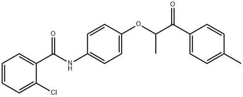 2-chloro-N-{4-[1-methyl-2-(4-methylphenyl)-2-oxoethoxy]phenyl}benzamide Struktur