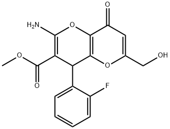 methyl 2-amino-4-(2-fluorophenyl)-6-(hydroxymethyl)-8-oxo-4,8-dihydropyrano[3,2-b]pyran-3-carboxylate Struktur