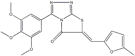 6-[(5-methyl-2-furyl)methylene]-3-(3,4,5-trimethoxyphenyl)[1,3]thiazolo[2,3-c][1,2,4]triazol-5(6H)-one Struktur