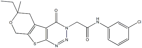 N-(3-chlorophenyl)-2-(6-ethyl-6-methyl-4-oxo-5,8-dihydro-4H-pyrano[4',3':4,5]thieno[2,3-d][1,2,3]triazin-3(6H)-yl)acetamide Struktur