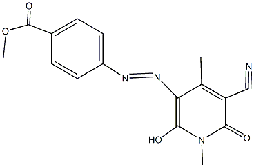 methyl 4-[(5-cyano-2-hydroxy-1,4-dimethyl-6-oxo-1,6-dihydro-3-pyridinyl)diazenyl]benzoate Struktur