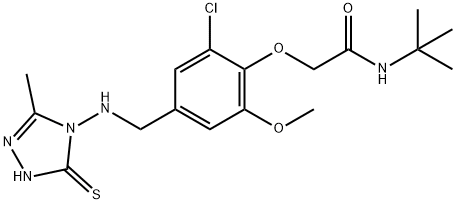 N-(tert-butyl)-2-(2-chloro-6-methoxy-4-{[(3-methyl-5-sulfanyl-4H-1,2,4-triazol-4-yl)amino]methyl}phenoxy)acetamide Struktur