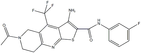 6-acetyl-3-amino-N-(3-fluorophenyl)-4-(trifluoromethyl)-5,6,7,8-tetrahydrothieno[2,3-b][1,6]naphthyridine-2-carboxamide Struktur