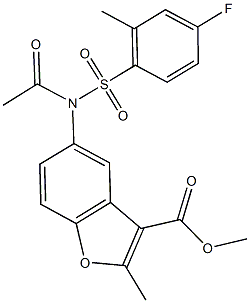 methyl 5-{acetyl[(4-fluoro-2-methylphenyl)sulfonyl]amino}-2-methyl-1-benzofuran-3-carboxylate Struktur