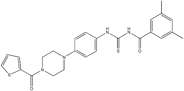 N-(3,5-dimethylbenzoyl)-N'-{4-[4-(2-thienylcarbonyl)-1-piperazinyl]phenyl}thiourea Struktur