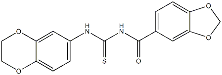 N-(1,3-benzodioxol-5-ylcarbonyl)-N'-(2,3-dihydro-1,4-benzodioxin-6-yl)thiourea Struktur