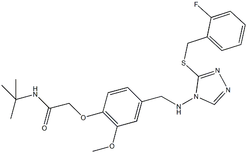 N-(tert-butyl)-2-{4-[({3-[(2-fluorobenzyl)thio]-4H-1,2,4-triazol-4-yl}amino)methyl]-2-methoxyphenoxy}acetamide Struktur