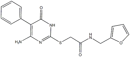 2-[(4-amino-6-oxo-5-phenyl-1,6-dihydro-2-pyrimidinyl)sulfanyl]-N-(2-furylmethyl)acetamide Struktur