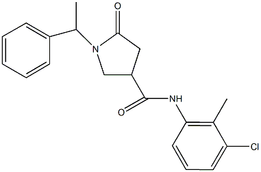 N-(3-chloro-2-methylphenyl)-5-oxo-1-(1-phenylethyl)-3-pyrrolidinecarboxamide Struktur