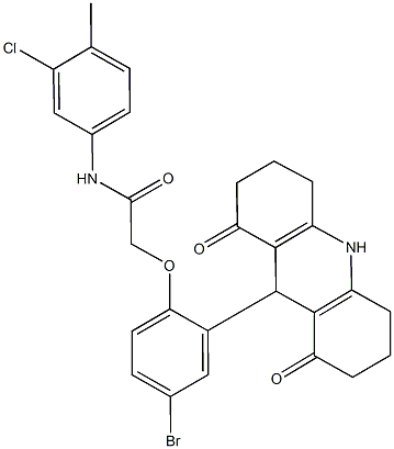 2-[4-bromo-2-(1,8-dioxo-1,2,3,4,5,6,7,8,9,10-decahydro-9-acridinyl)phenoxy]-N-(3-chloro-4-methylphenyl)acetamide Struktur