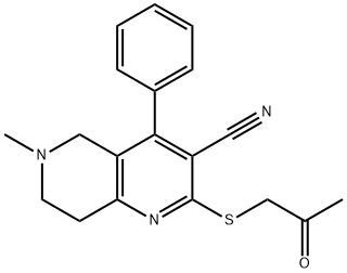 6-methyl-2-[(2-oxopropyl)sulfanyl]-4-phenyl-5,6,7,8-tetrahydro[1,6]naphthyridine-3-carbonitrile Struktur