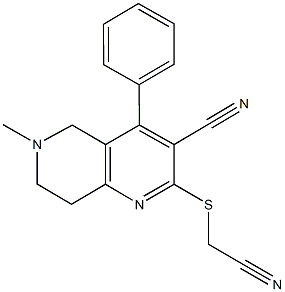 2-[(cyanomethyl)sulfanyl]-6-methyl-4-phenyl-5,6,7,8-tetrahydro[1,6]naphthyridine-3-carbonitrile Struktur