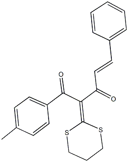 2-(1,3-dithian-2-ylidene)-1-(4-methylphenyl)-5-phenyl-4-pentene-1,3-dione Struktur