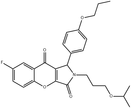 7-fluoro-2-(3-isopropoxypropyl)-1-(4-propoxyphenyl)-1,2-dihydrochromeno[2,3-c]pyrrole-3,9-dione Struktur