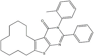 3-(2-methylphenyl)-2-phenyl-5,6,7,8,9,10,11,12,13,14-decahydrocyclododeca[4,5]thieno[2,3-d]pyrimidin-4(3H)-one Struktur