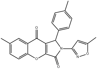 7-methyl-2-(5-methyl-3-isoxazolyl)-1-(4-methylphenyl)-1,2-dihydrochromeno[2,3-c]pyrrole-3,9-dione Struktur