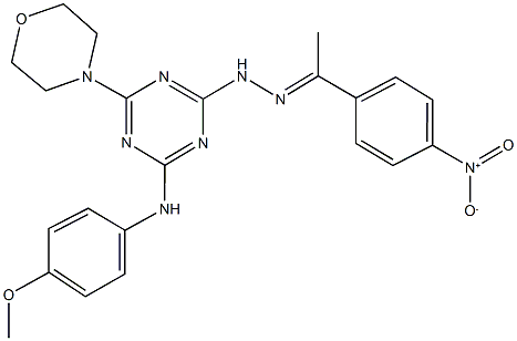 1-{4-nitrophenyl}ethanone [4-(4-methoxyanilino)-6-(4-morpholinyl)-1,3,5-triazin-2-yl]hydrazone Struktur