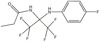 N-[2,2,2-trifluoro-1-(4-fluoroanilino)-1-(trifluoromethyl)ethyl]propanamide Struktur