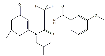 N-[1-isobutyl-6,6-dimethyl-2,4-dioxo-3-(trifluoromethyl)-2,3,4,5,6,7-hexahydro-1H-indol-3-yl]-3-methoxybenzamide Struktur