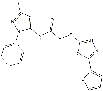 N-(3-methyl-1-phenyl-1H-pyrazol-5-yl)-2-{[5-(2-thienyl)-1,3,4-oxadiazol-2-yl]sulfanyl}acetamide Struktur