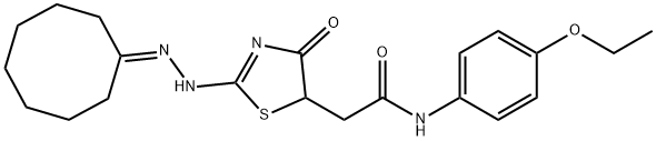 2-[2-(cyclooctylidenehydrazono)-4-hydroxy-2,5-dihydro-1,3-thiazol-5-yl]-N-(4-ethoxyphenyl)acetamide Struktur