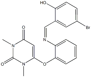 6-{2-[(5-bromo-2-hydroxybenzylidene)amino]phenoxy}-1,3-dimethyl-2,4(1H,3H)-pyrimidinedione Struktur