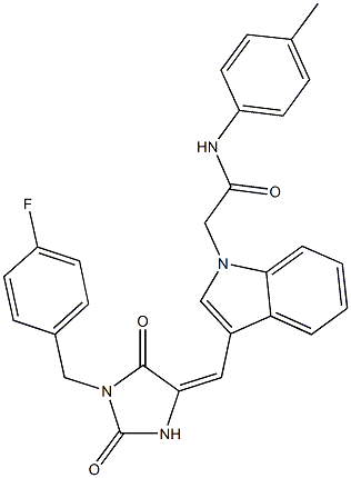 2-(3-{[1-(4-fluorobenzyl)-2,5-dioxo-4-imidazolidinylidene]methyl}-1H-indol-1-yl)-N-(4-methylphenyl)acetamide Struktur