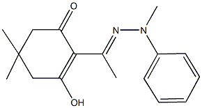 3-hydroxy-5,5-dimethyl-2-(N-methyl-N-phenylethanehydrazonoyl)-2-cyclohexen-1-one Struktur