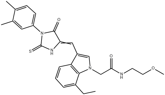 2-(3-{[1-(3,4-dimethylphenyl)-5-oxo-2-thioxo-4-imidazolidinylidene]methyl}-7-ethyl-1H-indol-1-yl)-N-(2-methoxyethyl)acetamide Struktur