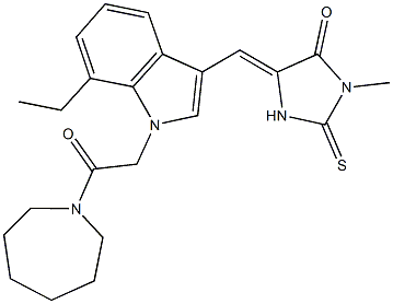 5-({1-[2-(1-azepanyl)-2-oxoethyl]-7-ethyl-1H-indol-3-yl}methylene)-3-methyl-2-thioxo-4-imidazolidinone Struktur