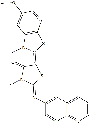 5-(5-methoxy-3-methyl-1,3-benzothiazol-2(3H)-ylidene)-3-methyl-2-(6-quinolinylimino)-1,3-thiazolidin-4-one Struktur