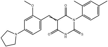 1-(2,4-dimethylphenyl)-5-[2-methoxy-4-(1-pyrrolidinyl)benzylidene]-2-thioxodihydro-4,6(1H,5H)-pyrimidinedione Struktur